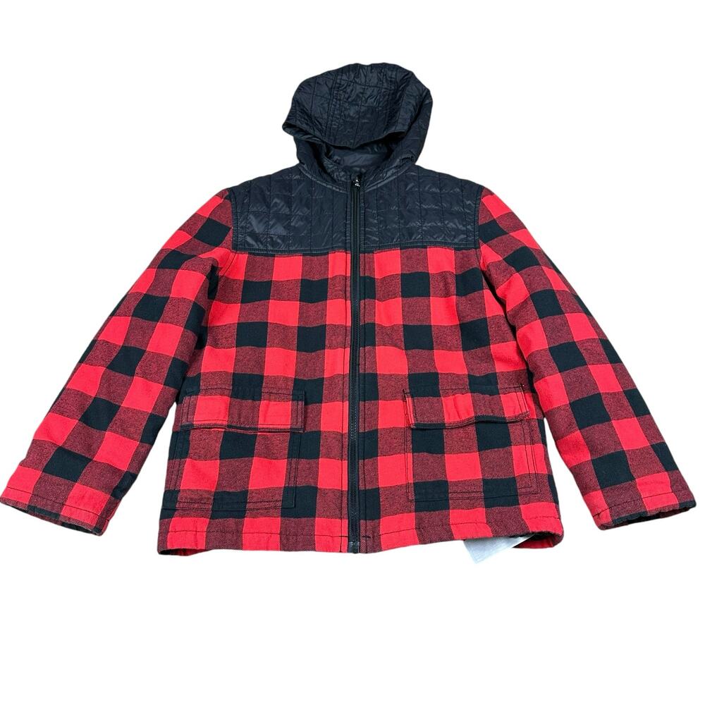 TUCKER AND TATE Red Black Plaid Hooded Zip Jacket Boys Size L 10/12